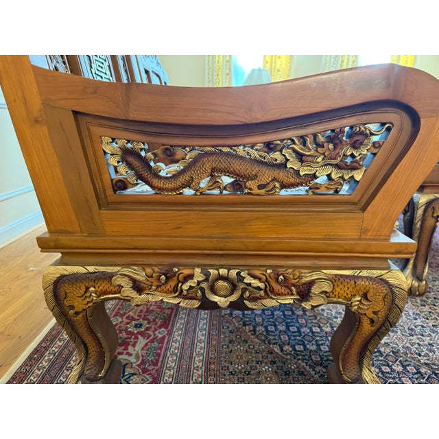 Traditional Thai Teakwood Hand Carved Armchairs For Sale - Image 3 of 4