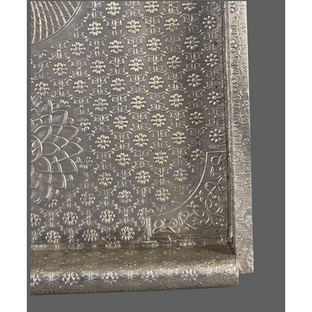 Vintage Large 25'' X 18'' Anglo-Indian Bohemian Embossed Engraved Metal Tray For Sale - Image 11 of 18