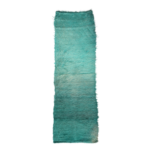 Late 20th Century Handmade Contemporary Teal Shaggy Fur Runner Rug – Plush Texture With Gradient Depth Hallway Rug - 2' X 6' 11''