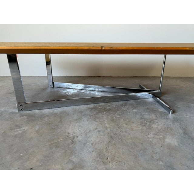 Postmodern Italian Giovanni Offredi for Saporiti Maple and Chrome Coffee Table/ Sold For Sale - Image 4 of 12