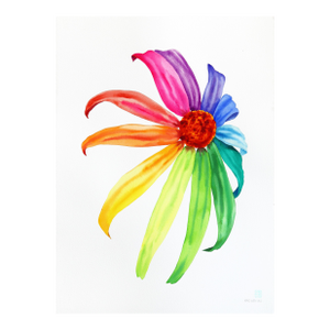 Rainbowland Coneflower - Original Abstract Floral Watercolor Art by Xiao Wen Xu