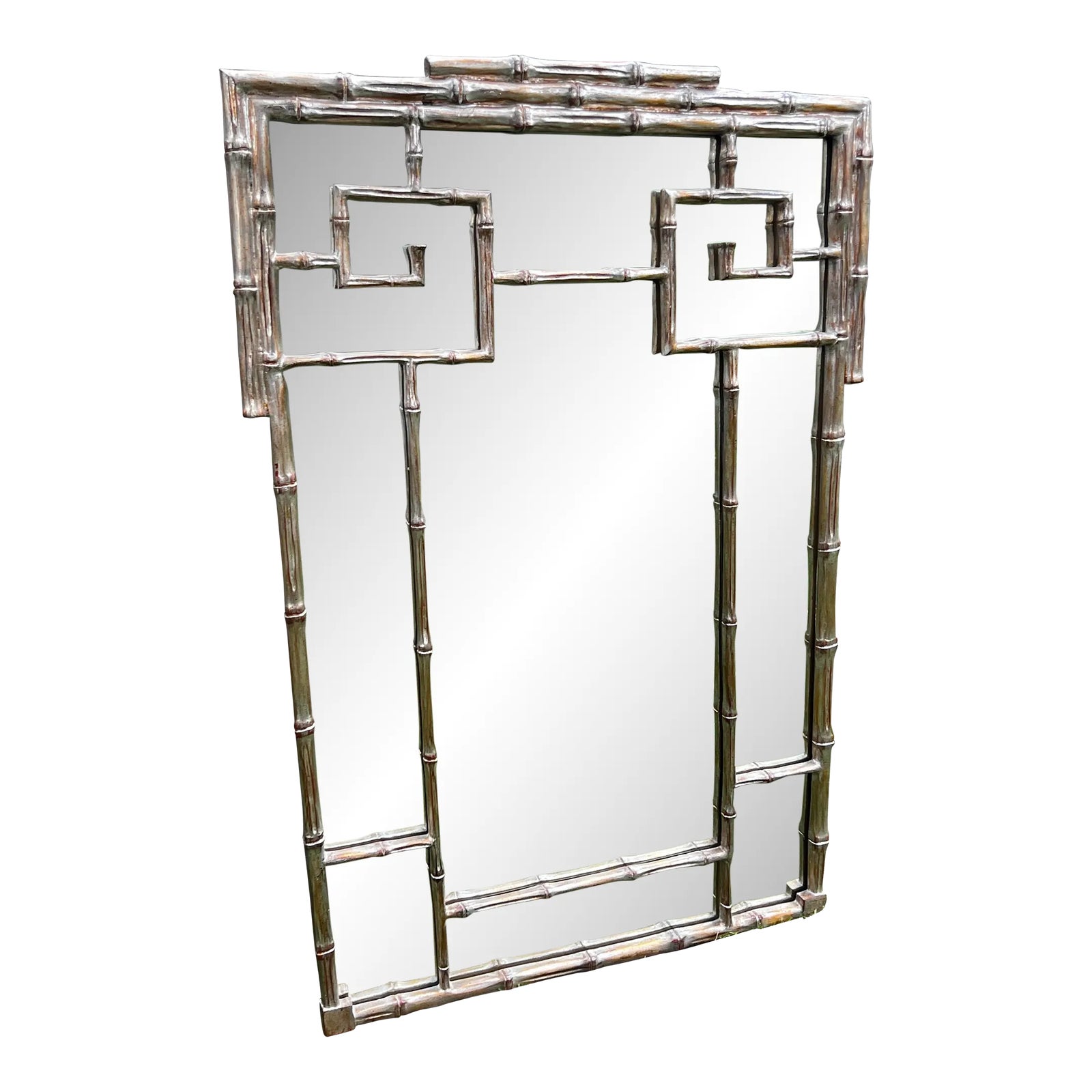 Mid-Century Chinoiserie Giltwood Faux Bamboo Large Mirror | Chairish