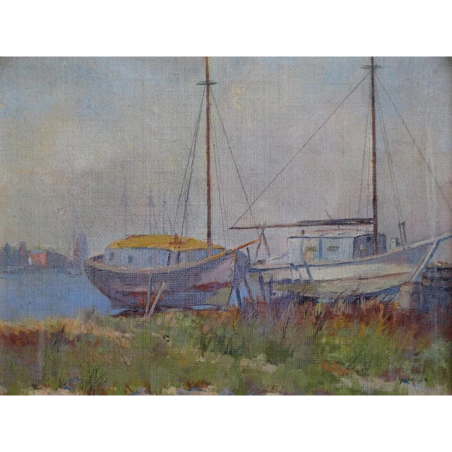 Unsigned. In the style of the "group of Six" painters. A label of an Oakland framer on the back of the frame. Board...