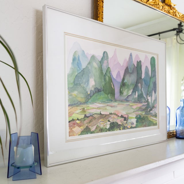 Abstract Abstract Fauvist Watercolor Landscape Painting Titled China Pink For Sale - Image 3 of 10