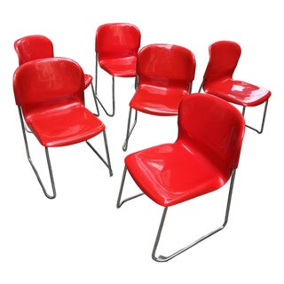 1970s Six Red Nova Dsm400k Stacking Chairs by Gerd Lange for Atelier International For Sale