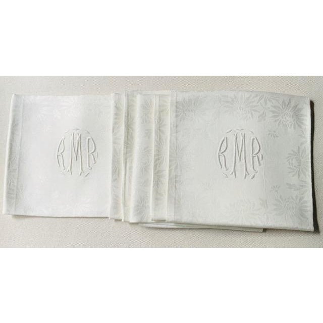 Antique French Chrysanthemum Damask Linen Dinner Napkins, Monogrammed Rmr, Set of 6 | C. 1910 For Sale - Image 10 of 18