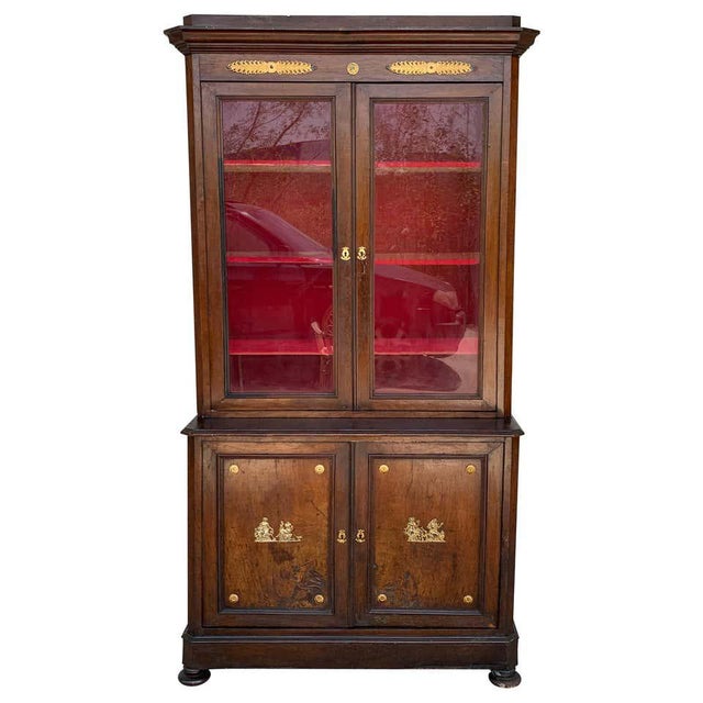 Bronze Large Empire Danish Glass Cabinet, Bookcase in Mahogany With Bronze Details For Sale - Image 8 of 8