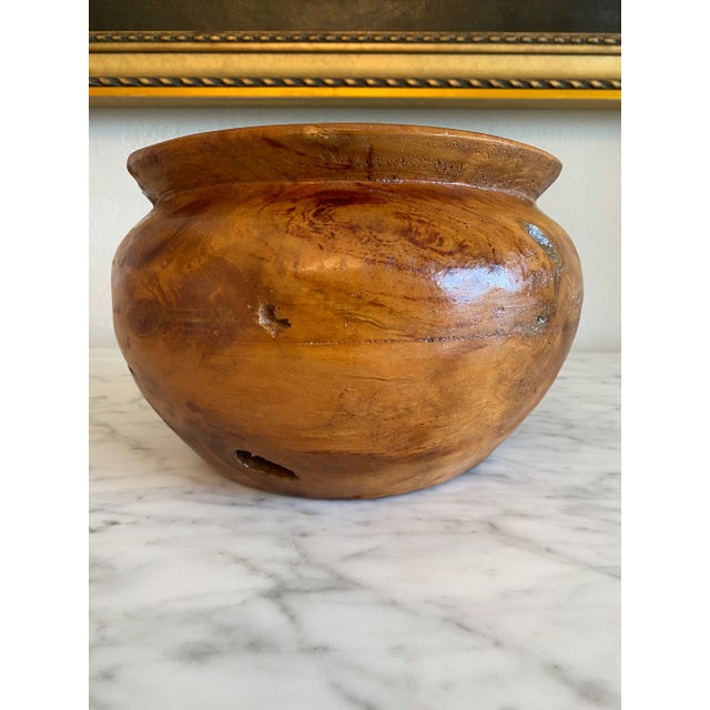 Wood Vintage 1970s Live Edge Handcarved Olivewood Burl Bowl For Sale - Image 7 of 11