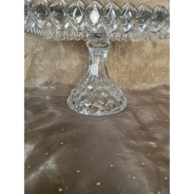 Glass Fostoria 1915-82 American Clear Cube Square 10 1/8" Cake Stand For Sale - Image 7 of 10