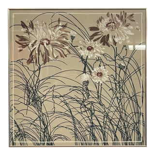 Vintage 1975 Framed Floral Screen Print Dated Botanical Wall Art.. For Sale