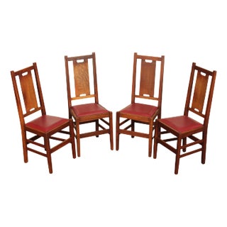 Gustav Stickley Antique Set Of Four Oak H-Back Dining Chairs For Sale