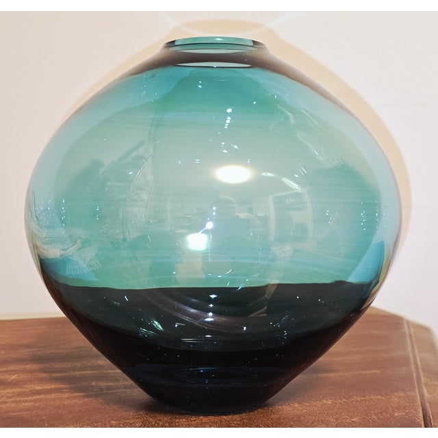 Contemporary Contemporary Studio Glass Gradient Vase in Teal and Charcoal For Sale - Image 3 of 12