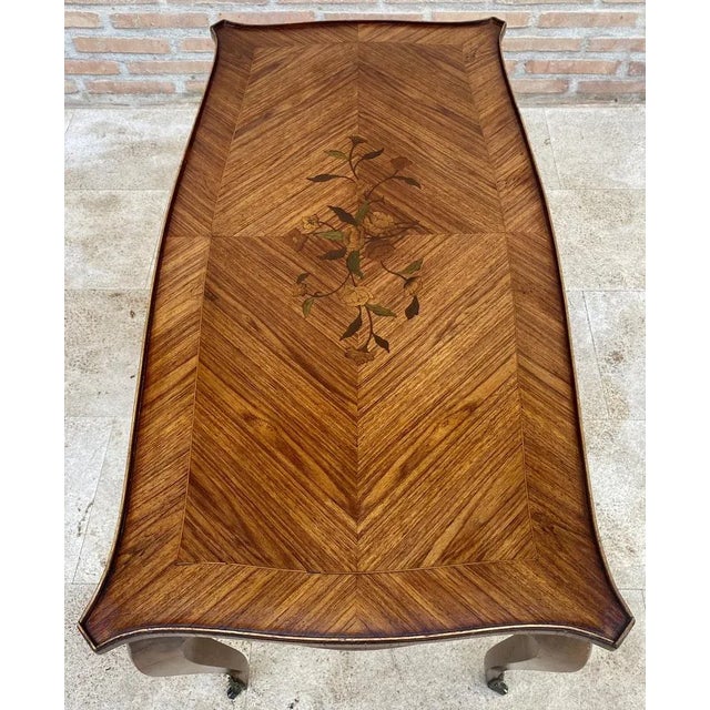 French Marquetry Bronze Ormolu Mounted Center or Coffee Table, 1920s For Sale - Image 11 of 12