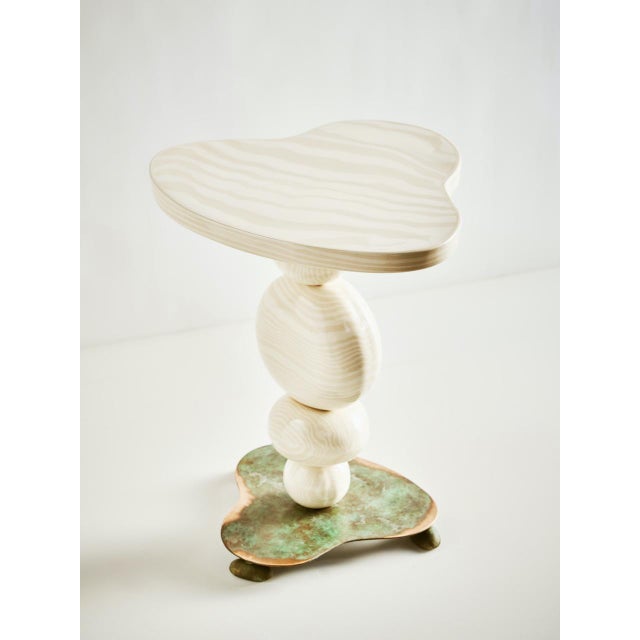 Contemporary Oatmeal and Green Ceramic and Bronze Alto Side Table by Henry Holland Studio For Sale - Image 3 of 5