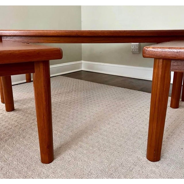 Wood Vintage 1960's MCM Scandinavian Teak Wood Coffee and End Table Set of Three For Sale - Image 7 of 8