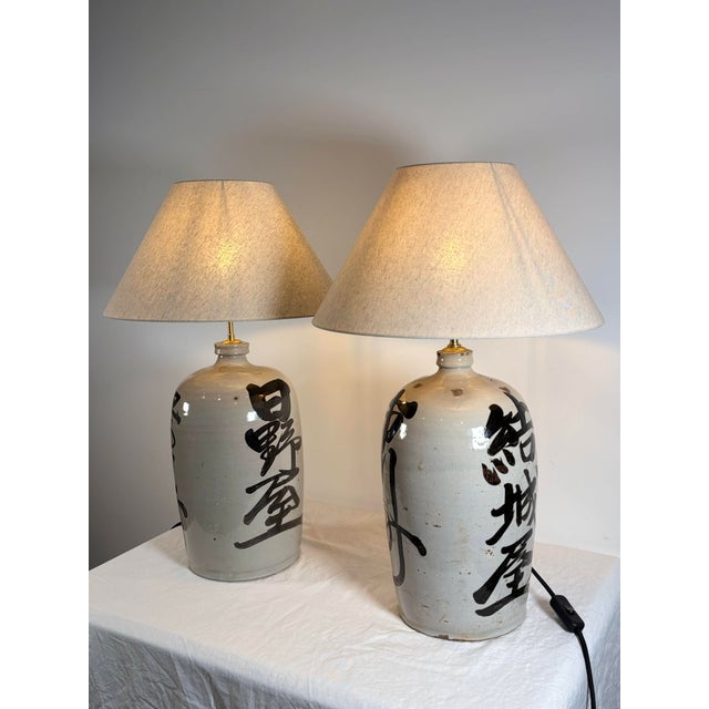 Japanese Sake Jar Lamps in Glazed Stoneware, 1920s, Set of 2 For Sale - Image 13 of 15