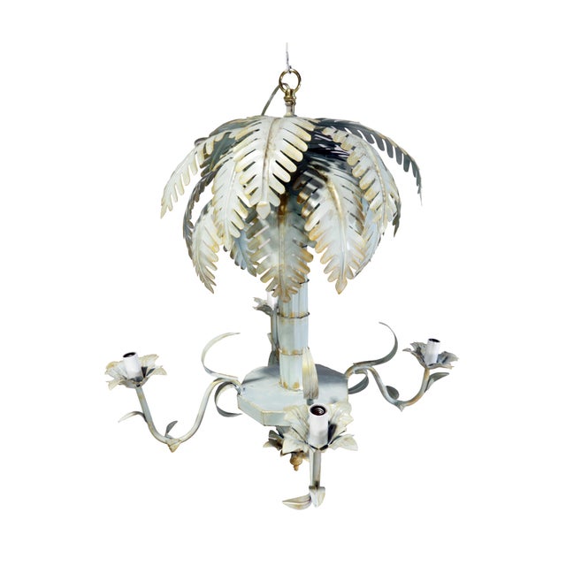 Traditional Vintage Hollywood Regency Style Tolle Palm Tree Bamboo Chandelier For Sale - Image 3 of 11