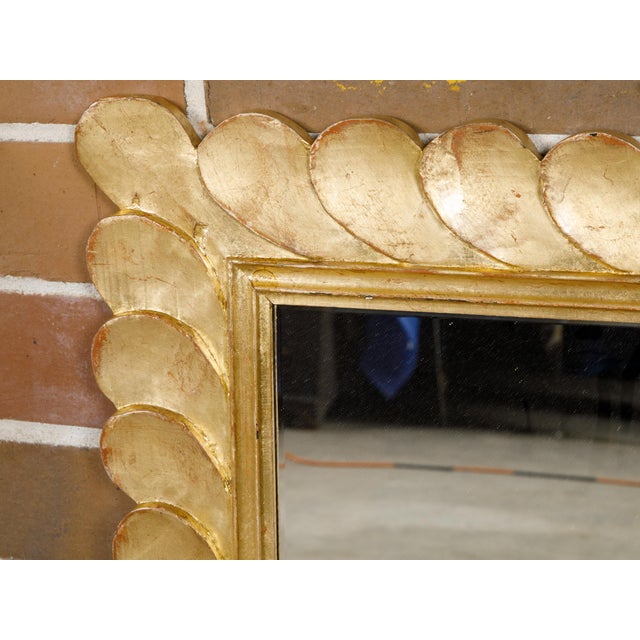 Wood Giltwood Italian 1950s Carved Petal Themed Frame Midcentury Mirror For Sale - Image 7 of 10