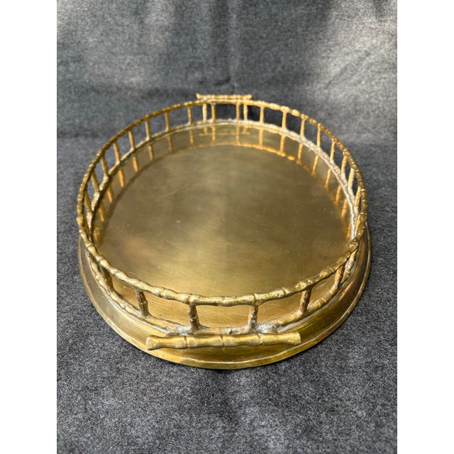 Mid-Century Modern Vintage Faux Bamboo Brass Oval Tray For Sale - Image 3 of 17