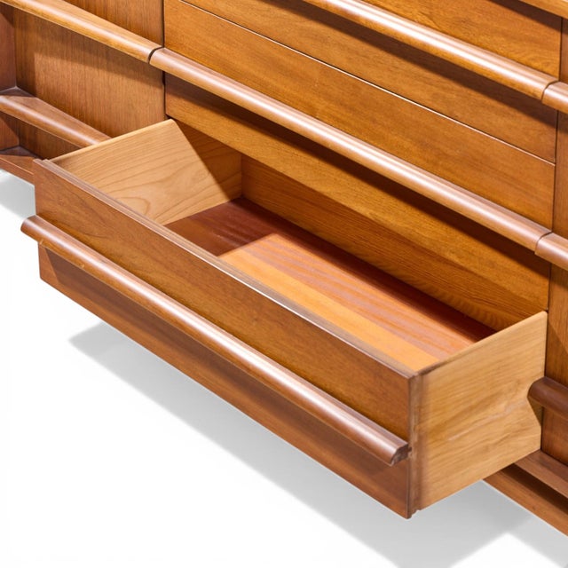 Brown Young Manufacturing Mid Century Walnut Curved Front Credenza For Sale - Image 8 of 9