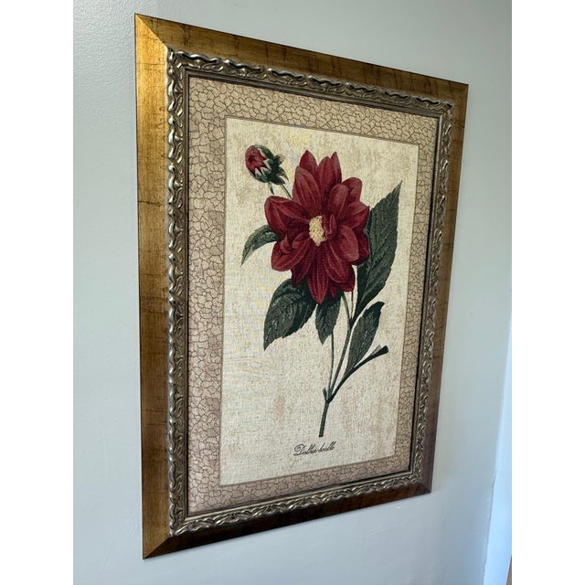 Traditional Vintage Framed Botanical Dahlia Needlepoint- Decorative Arts Inc. For Sale - Image 3 of 9