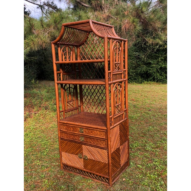 Vintage Rattan Chinoiserie Pagoda Etagere For Sale - Image 11 of 11
