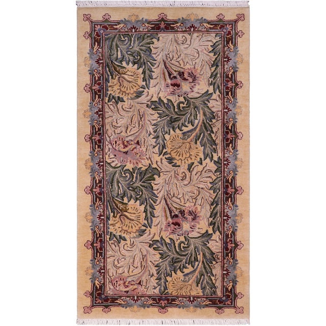 Floral 1990's Pak-Persian Gold/Gold Wool Rug - 2'1'' X 4'4'' For Sale - Image 9 of 9