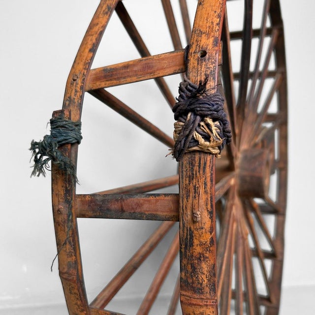 Antique Itomaki Bobbin Spinning Wheel in Bamboo and Silk, 1900s For Sale - Image 13 of 14