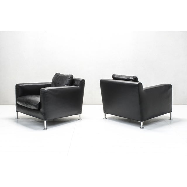 Contemporary Harry Chairs in Black Leather by Antonio Citterio for B&B Italia, 1990s, Set of 2 For Sale - Image 3 of 14