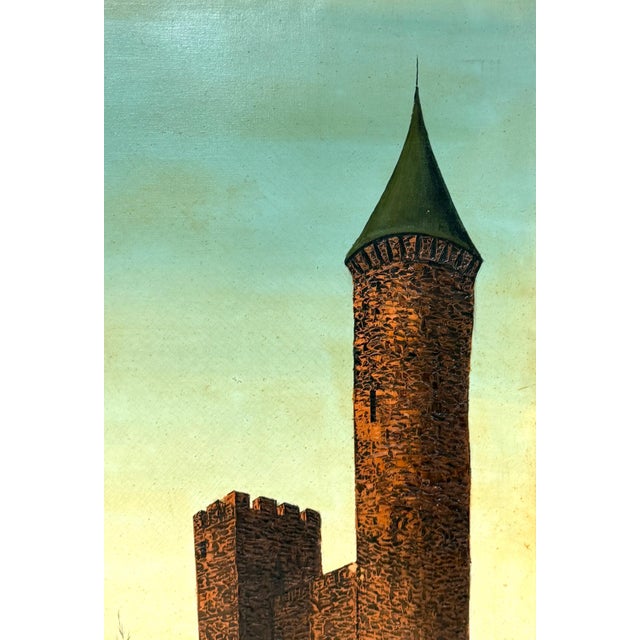 Álvaro Guillot Surrealist Fortress Landscape Oil Painting, Signed For Sale - Image 13 of 15