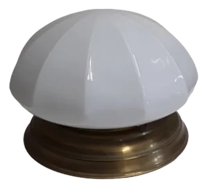 Flat Vintage Ceiling Lamp with Profiled Brass Mount & Segmented Opaque White Glass Screen, 1980s