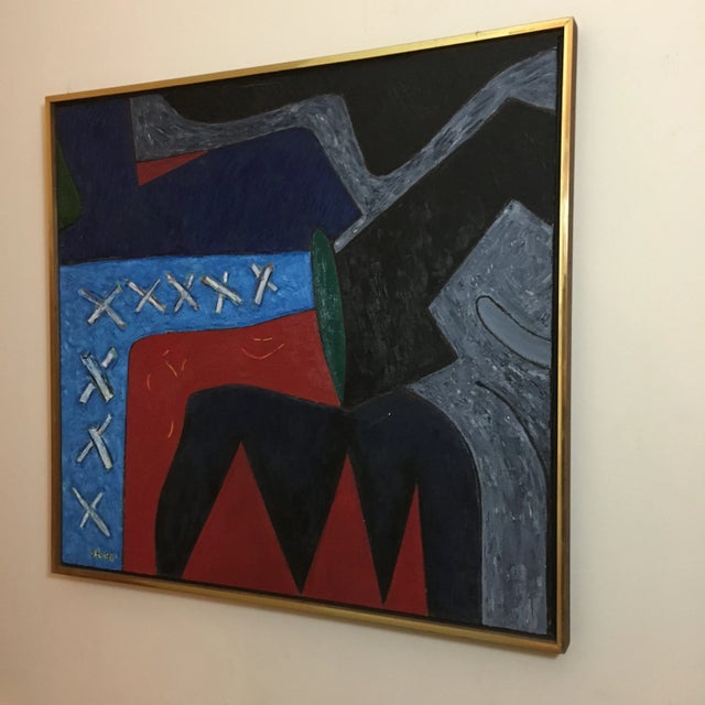 Stunning colorful abstract by James Kelly (1913-2003). Signed & dated on verso. In brass frame. Kelly won grants from the...