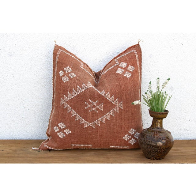 Textile 24" Cinnamon Diamond Moroccan Silk Pillow For Sale - Image 7 of 7