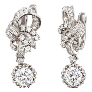 Mid 20th Century Pair of Gia Certified 5.00 Carat Weight Diamond Vintage Old European Platinum Earrings For Sale