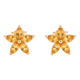 Dainty Citrine Flower Stud Earrings, Floral Gemstone Earrings, Jewelry Gift for Her - A Pair For Sale