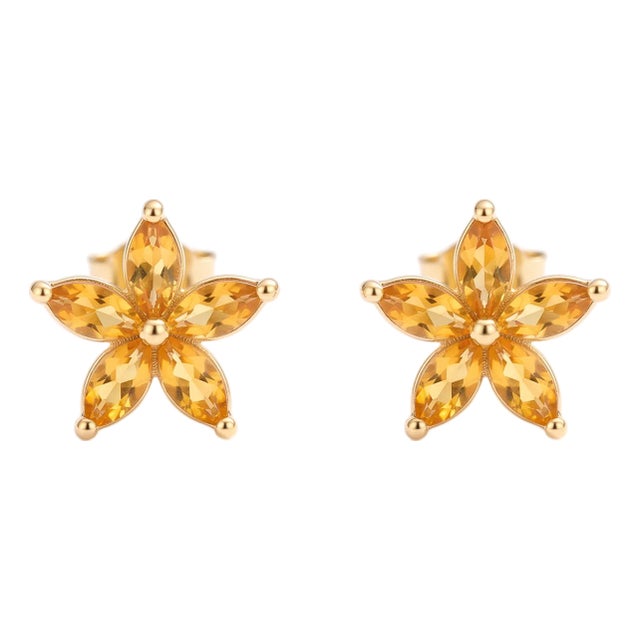 Dainty Citrine Flower Stud Earrings, Floral Gemstone Earrings, Jewelry Gift for Her - A Pair For Sale