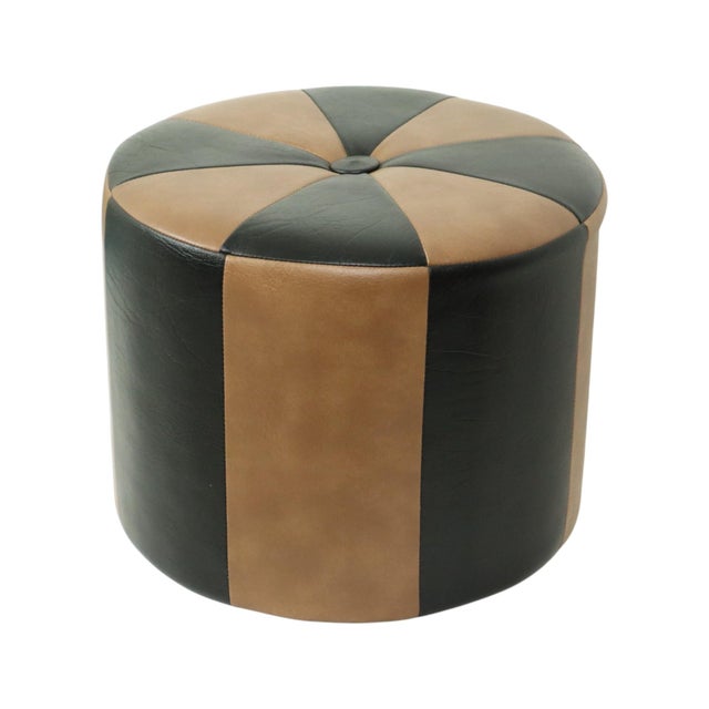 Vintage Brown 2-Tone Skai Ottoman, 1960s For Sale - Image 3 of 12