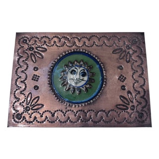 Mid 20th Century Mexican Copper and Enamel Sun Lion Trinket Box For Sale