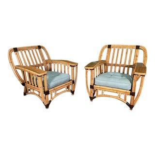 Split Reed Rattan Large Club Chairs, a Pair For Sale
