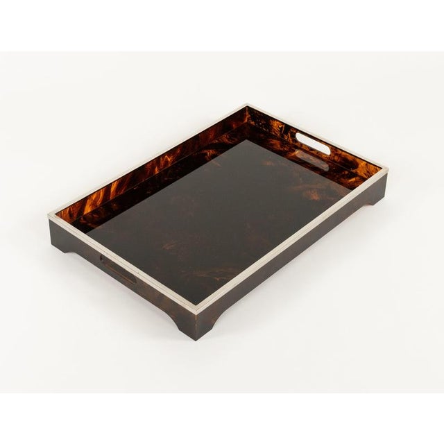 Serving Tray in Acrylic Glass Faux Tortoiseshell and Chrome from Dior Home Style, Italy, 1970s For Sale - Image 9 of 16