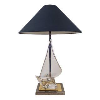 Vintage Hollywood Regency Glass Sailboat Table Lamp, Italy, 1970s For Sale