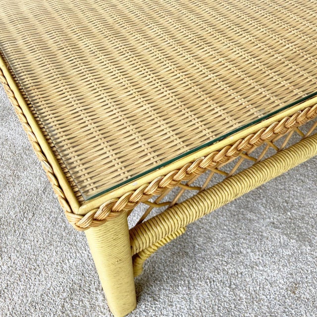 Boho Chic Wicker and Rattan Coffee Table With Glass Top by Henry Link