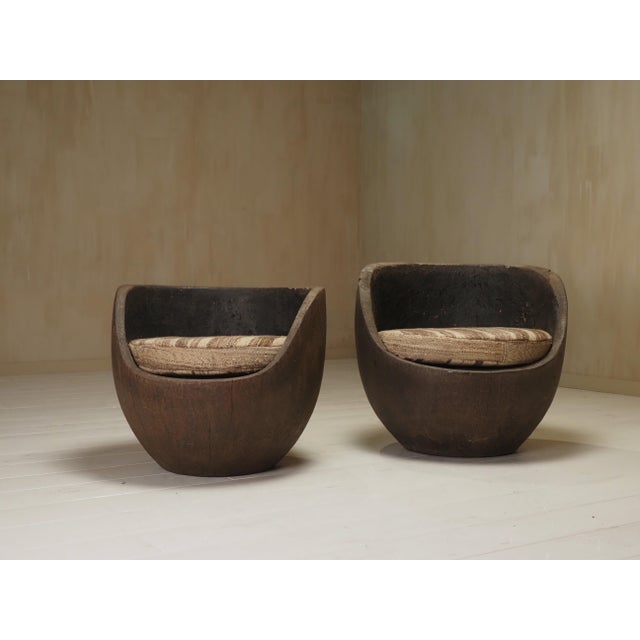 Brown Mid-Century Hand-Carved Lounge Chairs, 1950, Set of 2 For Sale - Image 8 of 13