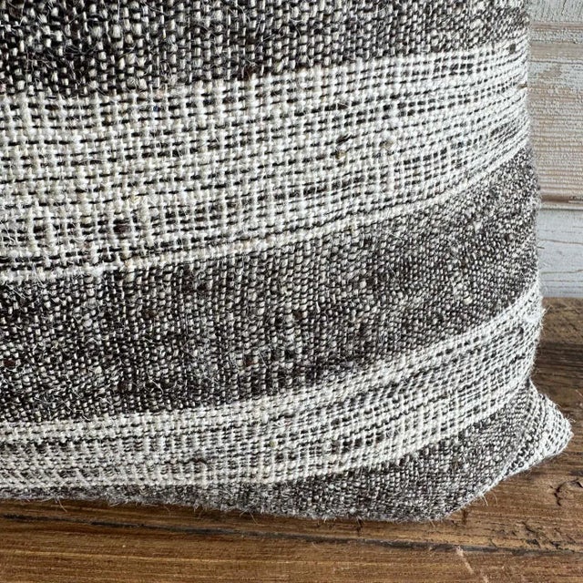 Vintage Turkish Wool Accent Pillow in Brown and Off White Stripes With Insert For Sale - Image 4 of 7