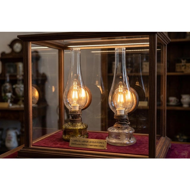 A splendid pair of vintage lamps from the renowned Ditmar brand, originally designed as petroleum/oil lamps and expertly...