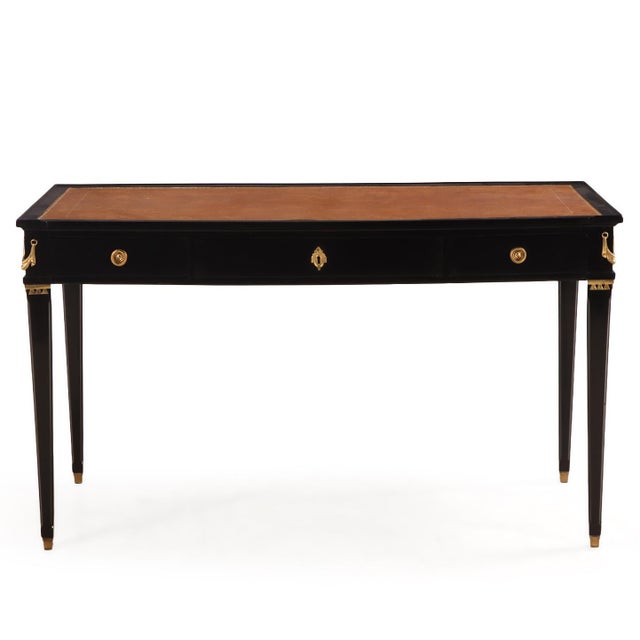 Mid 20th Century French Directoire Style Ebonized Mahogany Leather Top Writing Table, C. 1945 For Sale - Image 5 of 8