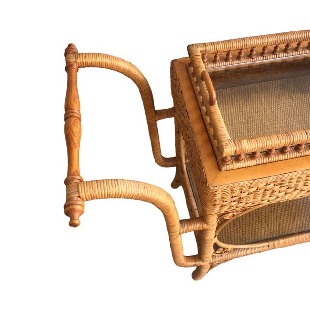 Rare Early 1900’s Heywood Wakefield Rattan & Cane Serving Tea Bar Cart For Sale - Image 9 of 12
