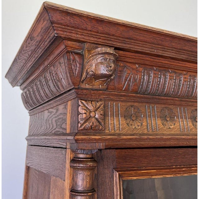 Antique French Glazed Display Oak Cabinet For Sale - Image 5 of 16