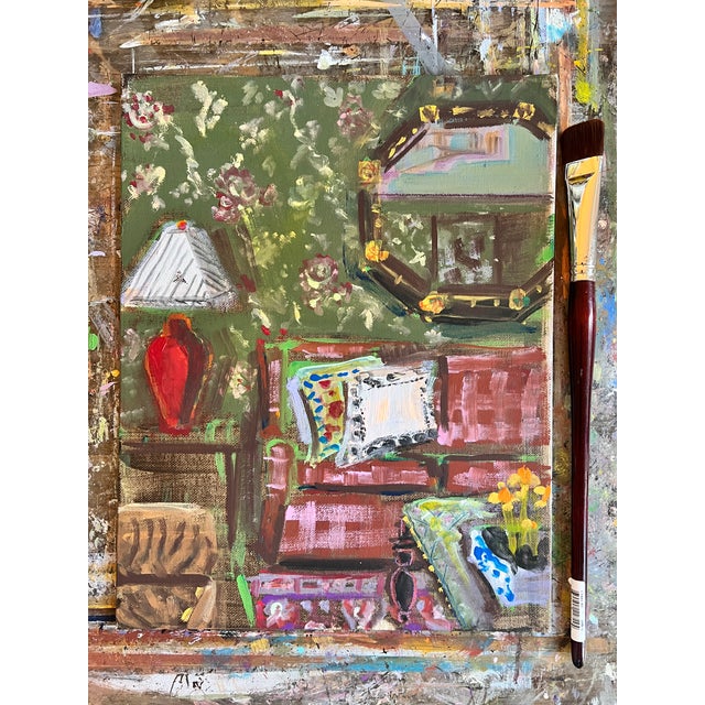 Rose Paper an original painting on canvas board depicting an interior with vintage wallpaper. If there is only one thing I...