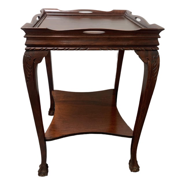 Vintage Chippendale Gallery Top Claw & Ball Side Table For Sale